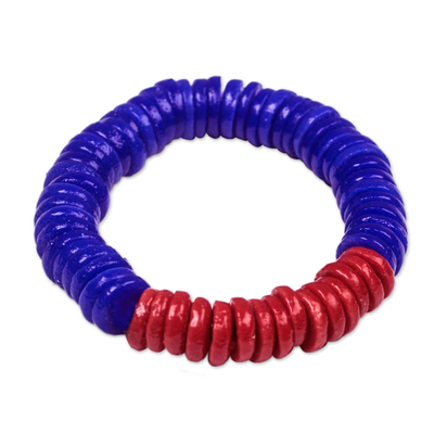 Red and Blue Recycled Plastic Beaded Stretch Bracelet