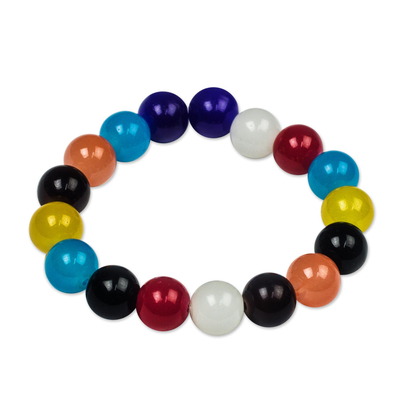 Colorful Recycled Glass Beaded Stretch Bracelet from Ghana