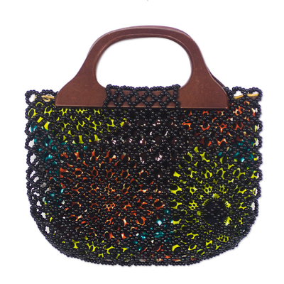 Black Glass Beaded Handle Handbag from Ghana