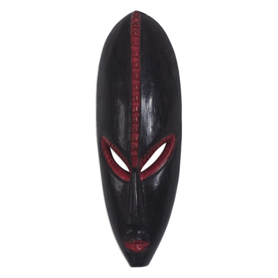African Wood Mask in Black and Red from Ghana