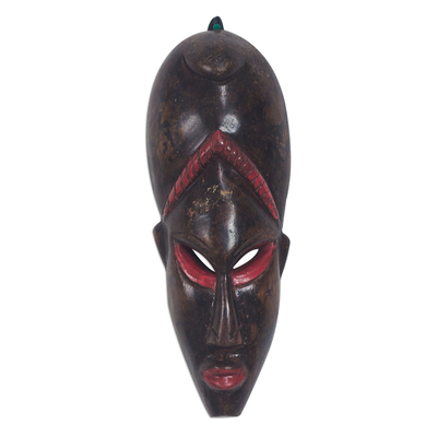 Brown and Red African Wood Wall Mask from Ghana
