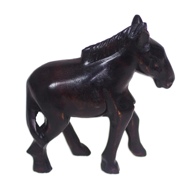 Hand-Carved Sese Wood Horse Figurine from Ghana