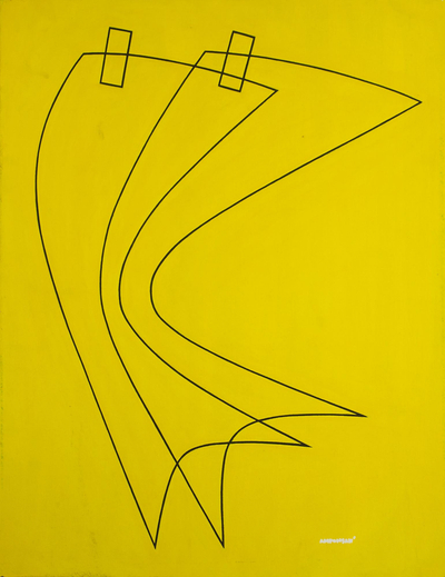 Signed Abstract Painting in Yellow from Ghana