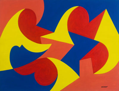 Primary Color Signed Abstract Painting from Ghana