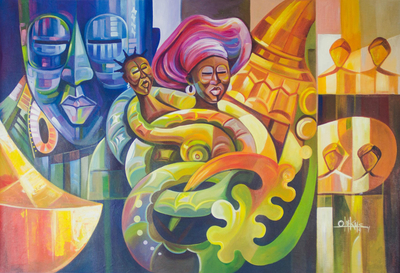 Cultural Expressionist Painting in Multicolor from Ghana