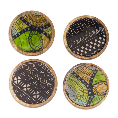 Black and Green Wood and Cotton Coasters (Set of 4)
