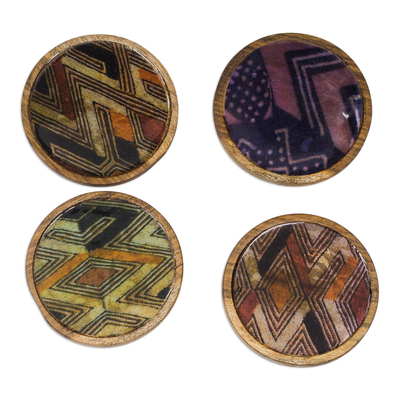 Handmade Wood and Cotton Coasters from Ghana (Set of 4)