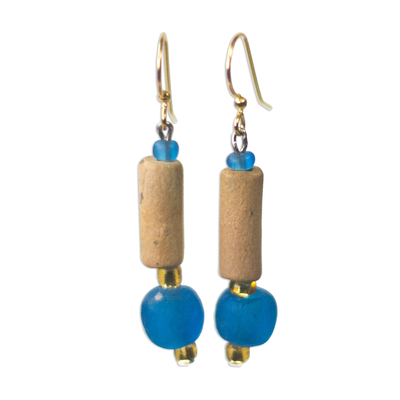 Ceramic and Recycled Glass Dangle Earrings from Ghana