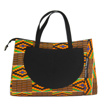 Kente Print Cotton Handle Handbag from Ghana