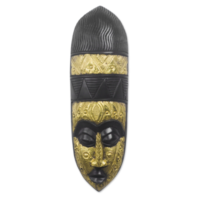 African Sese Wood and Brass Mask from Ghana