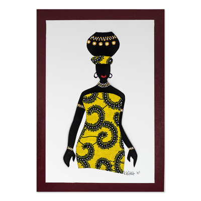 Yellow Cotton Accented Painting of an African Woman