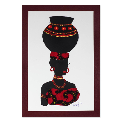 Painting of an African Woman with Red Cotton Accent