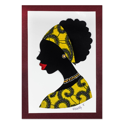 Signed African Woman Painting in Yellow from Ghana