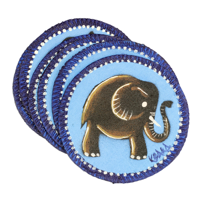 Blue Cotton Elephant Coasters from Ghana (Set of 6)