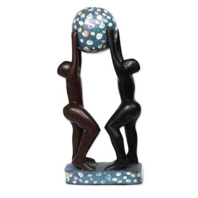 Unity-Themed Wood Candle Holder from Ghana