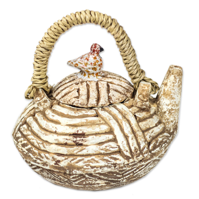 Textured Ceramic Decorative Teapot from Ghana