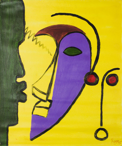 Signed Abstract Painting in Yellow from Ghana (2018)