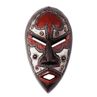 African Wood and Aluminum Mask from Ghana