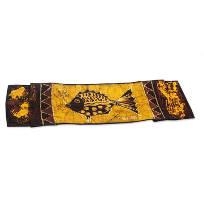 Hand-Painted Cotton Batik Fish Table Runner from Ghana
