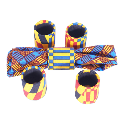 Four Kente-Themed Cotton and Recycled Plastic Napkin Rings