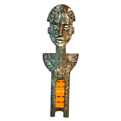 Fiberglass and Orange Cotton Wall Sculpture from Ghana