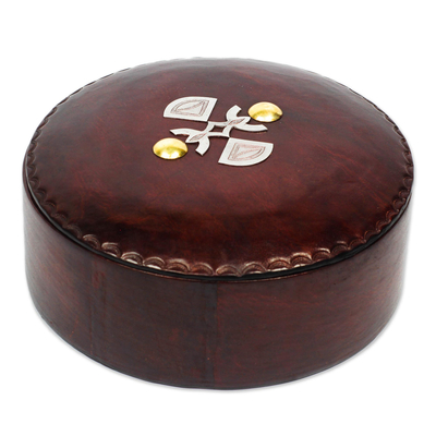 Brown Leather Decorative Box with Aluminum and Brass Accents