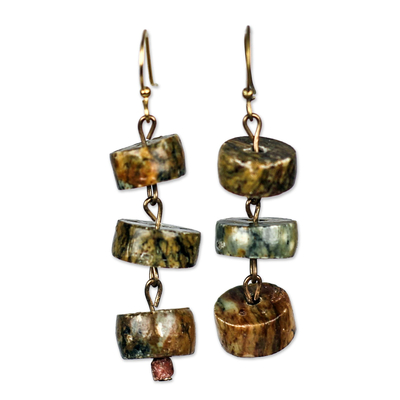 Soapstone Disc and Bauxite Beaded Dangle Earrings from Ghana