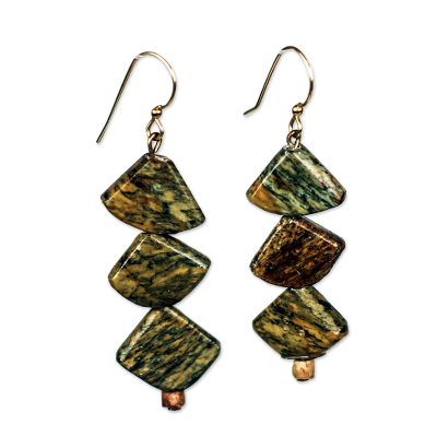 Natural Soapstone and Bauxite Beaded Dangle Earrings