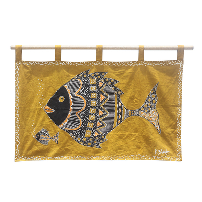 Mother and Child Fish Cotton Wall Hanging from Ghana