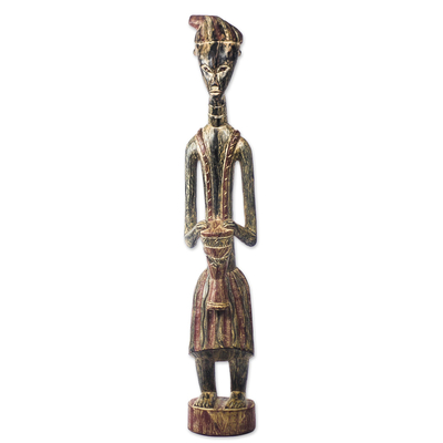 Rustic Sese Wood Statuette of a Drummer from Ghana