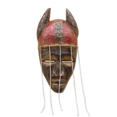 African Recycled Glass Beaded African Wood Mask from Ghana