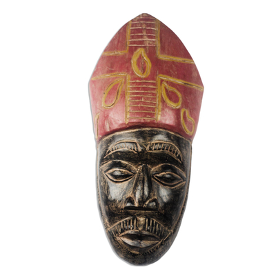 African Wood Mask of a Bishop from Ghana