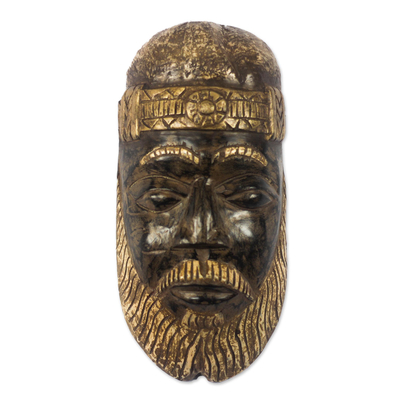 Brown and Gold-Tone African Wood Mask from Ghana