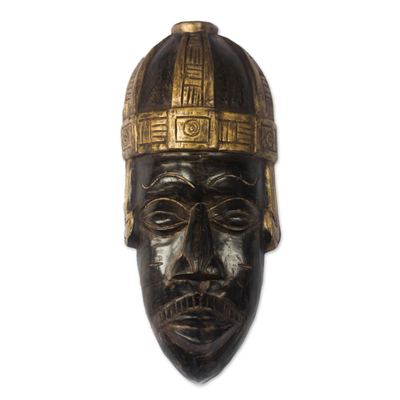 Brown and Gold African Wood Mask Crafted in Ghana