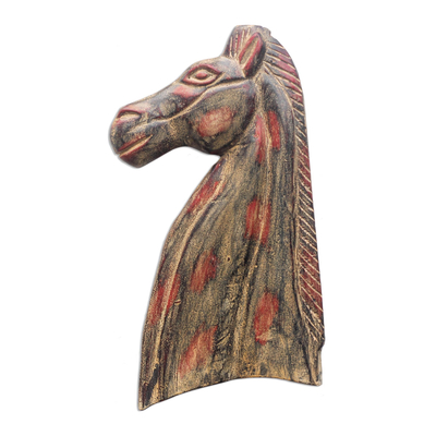 Rustic Sese Wood Horse Wall Sculpture from Ghana