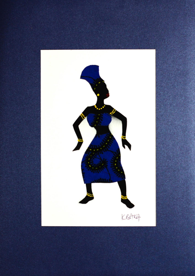 Signed Mixed Media Painting of a Woman Dancing from Ghana