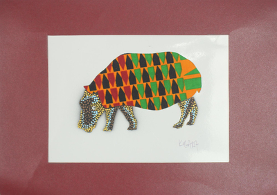 Signed African Print Hippopotamus Painting from Ghana