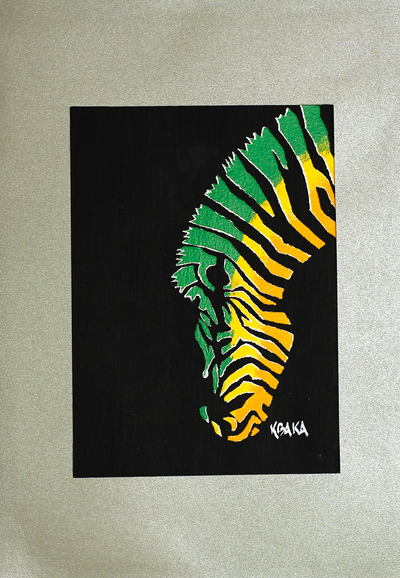 Colorful Acrylic Zebra Painting from Ghana