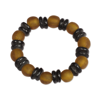Brown and Black Recycled Glass Beaded Stretch Bracelet