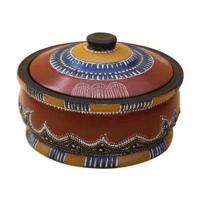 Colorful Wood Decorative Jar Crafted in Ghana