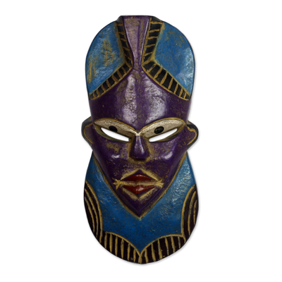 Blue and Purple African Wood Mask from Ghana