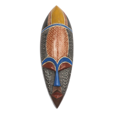 African Wood Mask Accented with Embossed Aluminum