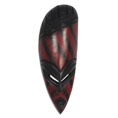 African Wood Mask with Red Stripes from Ghana
