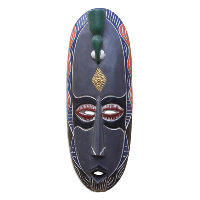 Bird-Themed African Wood Mask in Grey from Ghana