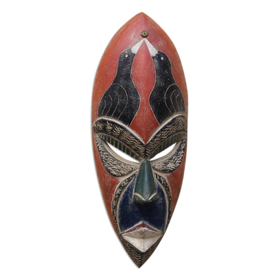 Bird-Themed African Sese Wood Mask from Ghana
