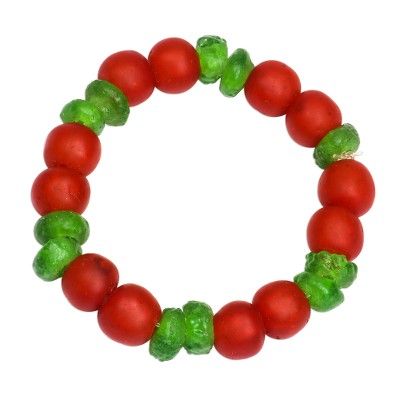 Red and Green Recycled Glass Beaded Stretch Bracelet