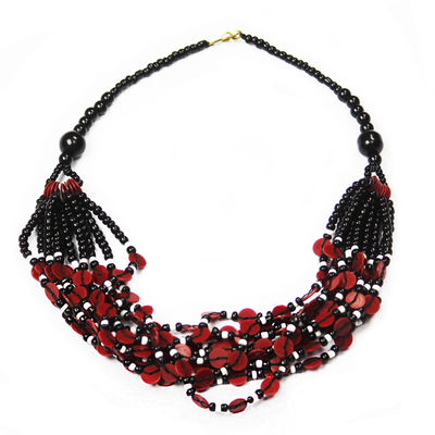 Black and Red Ghanaian Necklace of Recycled Beads