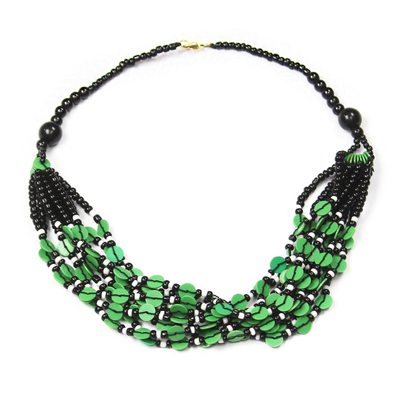 Black and Green Ghanaian Necklace of Recycled Beads