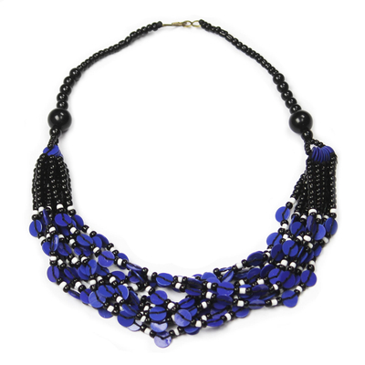 Black and Blue Ghanaian Necklace of Recycled Beads