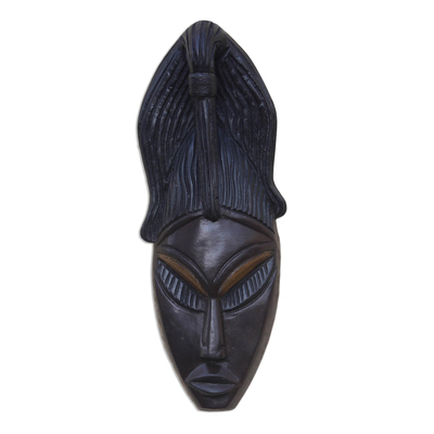 Bird-Themed African Wood Mask in Black from Ghana